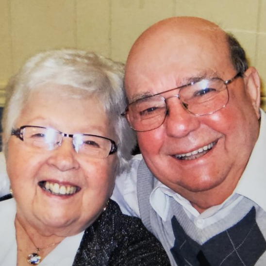 Senior man and woman smiling