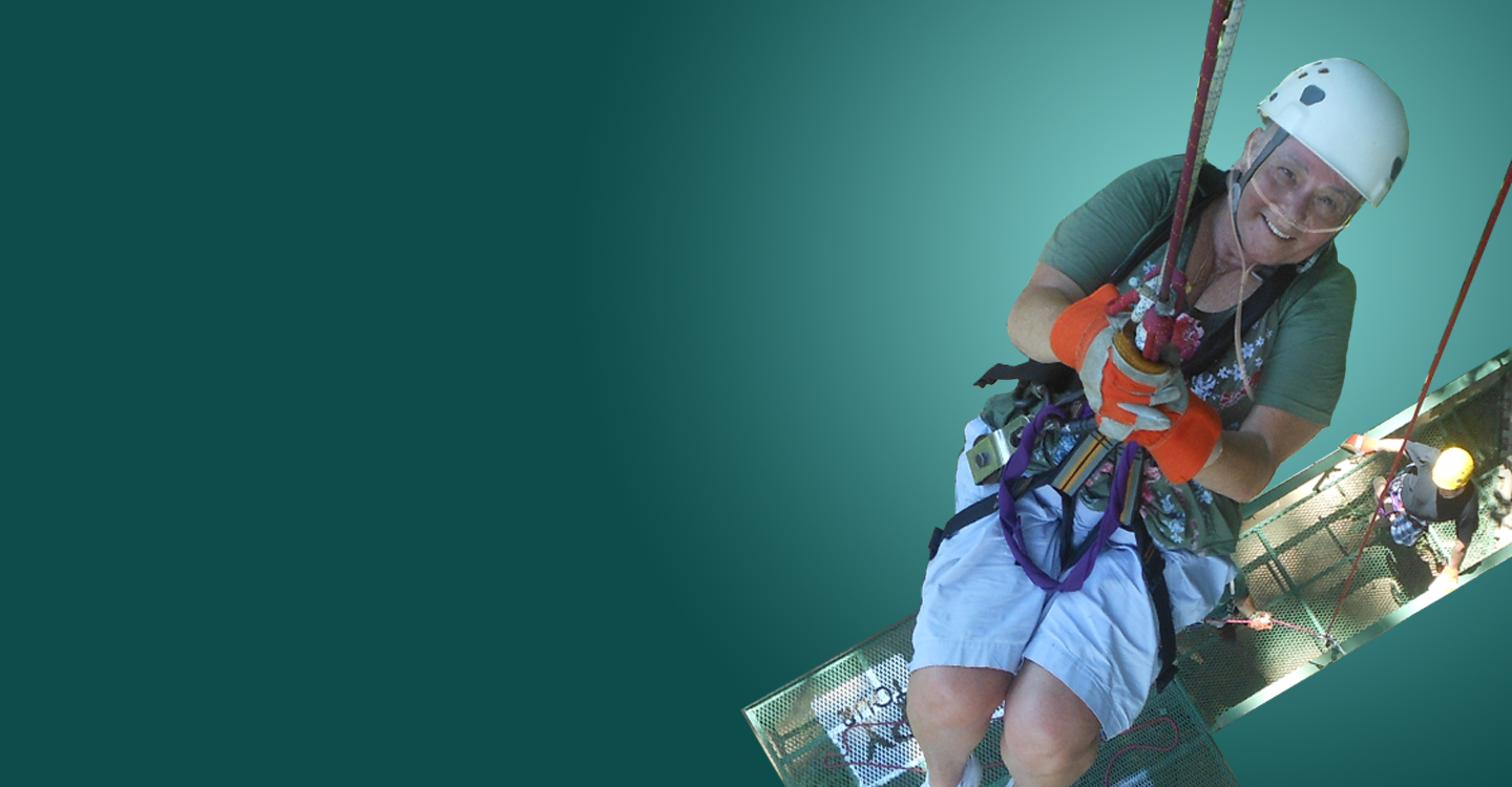 Pam ziplining with oxygen