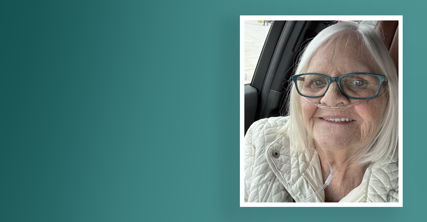 Senior woman in car wearing glasses and using nasal cannual for Oxygen therapy