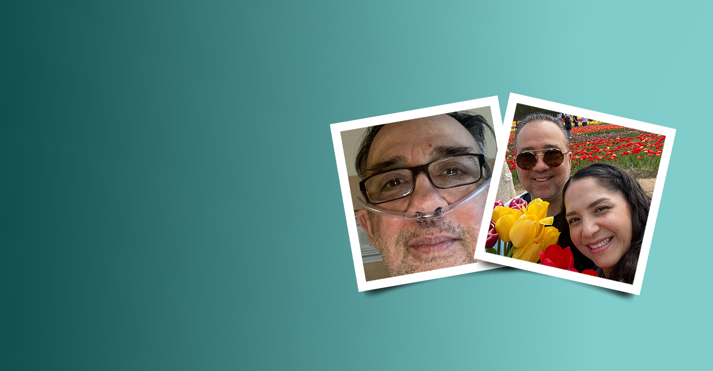 two photos of benny one before lung transplant and one after