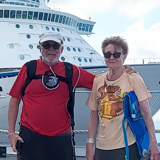 Guy travelling with is wife on a cruise