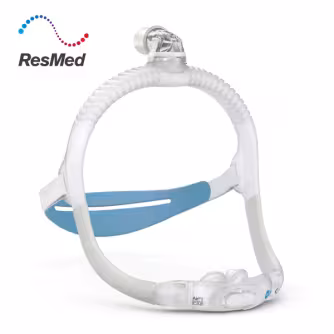 A Resmed AirFit P30i Direct Nasal mask that allows the wearer to move freely while sleeping